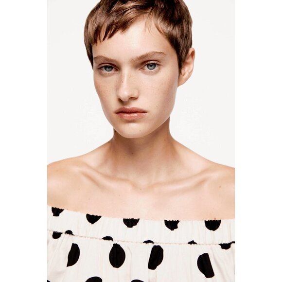 NWT Zara off-white ecru and black polka dot dress, S - Picture 5 of 15